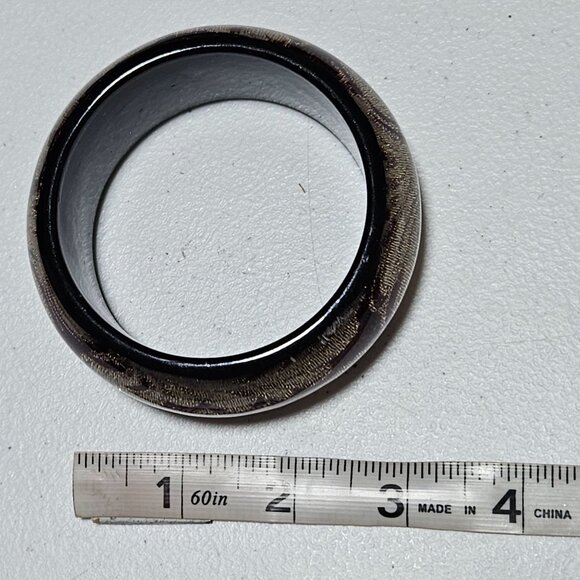 Elegant Vintage Gold Patterned Black Resin Bangle Bracelet Retro Fashion Jewelry - Picture 4 of 4